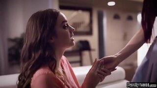 Teen quickly changes the meeting time of the date her sis has with a girl she met online.She alters herself to look like her sis and shows up ifo her dates house.She manipulates the girl into sex